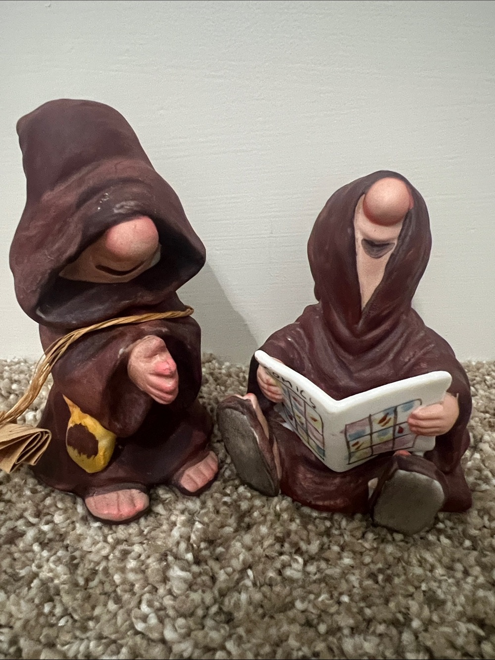 2 VTG George Good PORCELAIN Monk Friar Figurine by BETH BARTON Hand Painted